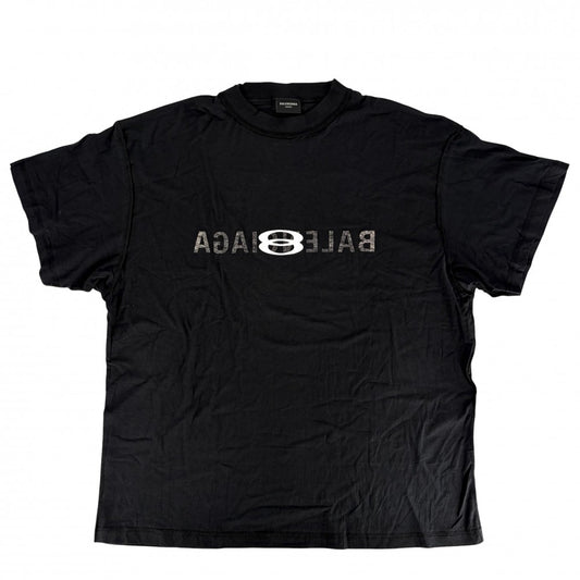 BALENCIAGA バレンシアガ 半袖Ｔシャツ ロゴプリント クルーネックTシャツ アパレル トップス 服 インサイドアウト L ブラック 黒 コットン メンズ【中古品】