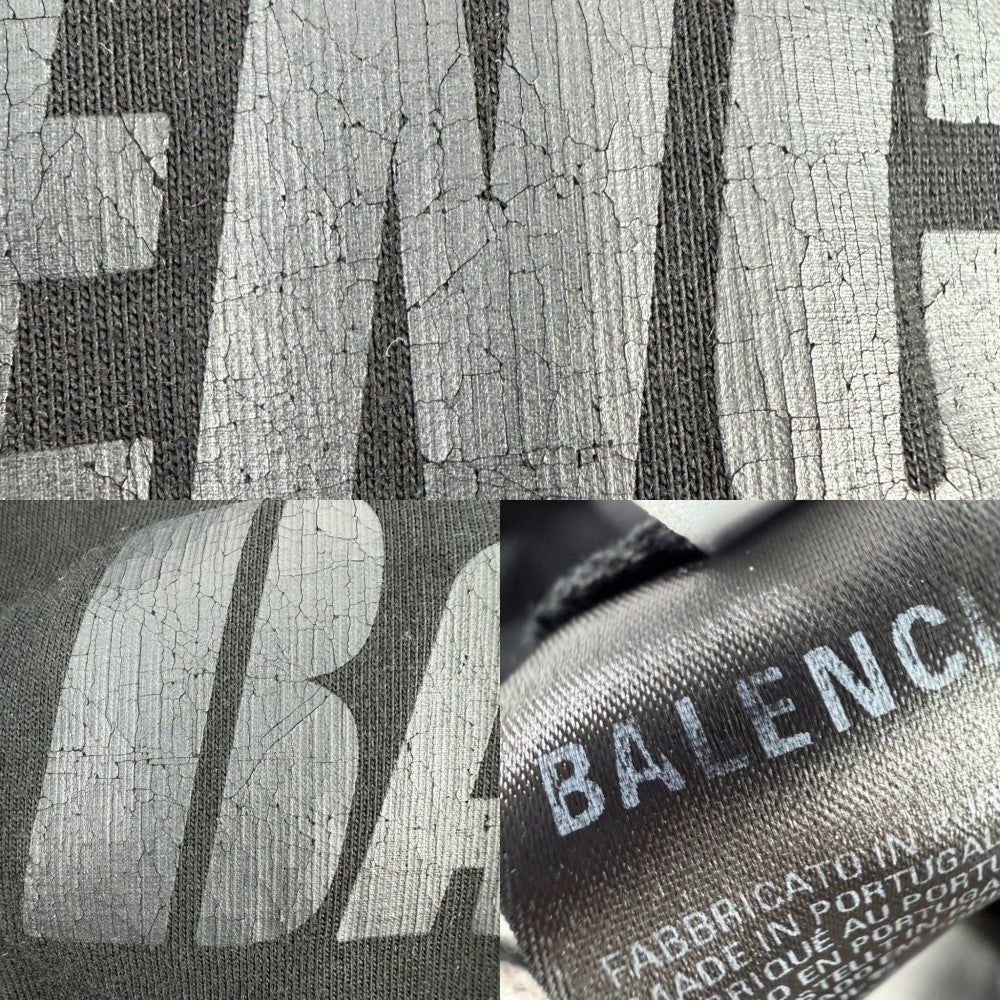 BALENCIAGA バレンシアガ 半袖Ｔシャツ デストロイ加工 クルーネック トップス オーバーサイズ ロゴ アパレル 服 S 651795 ブラック 黒 コットン メンズ【中古品】