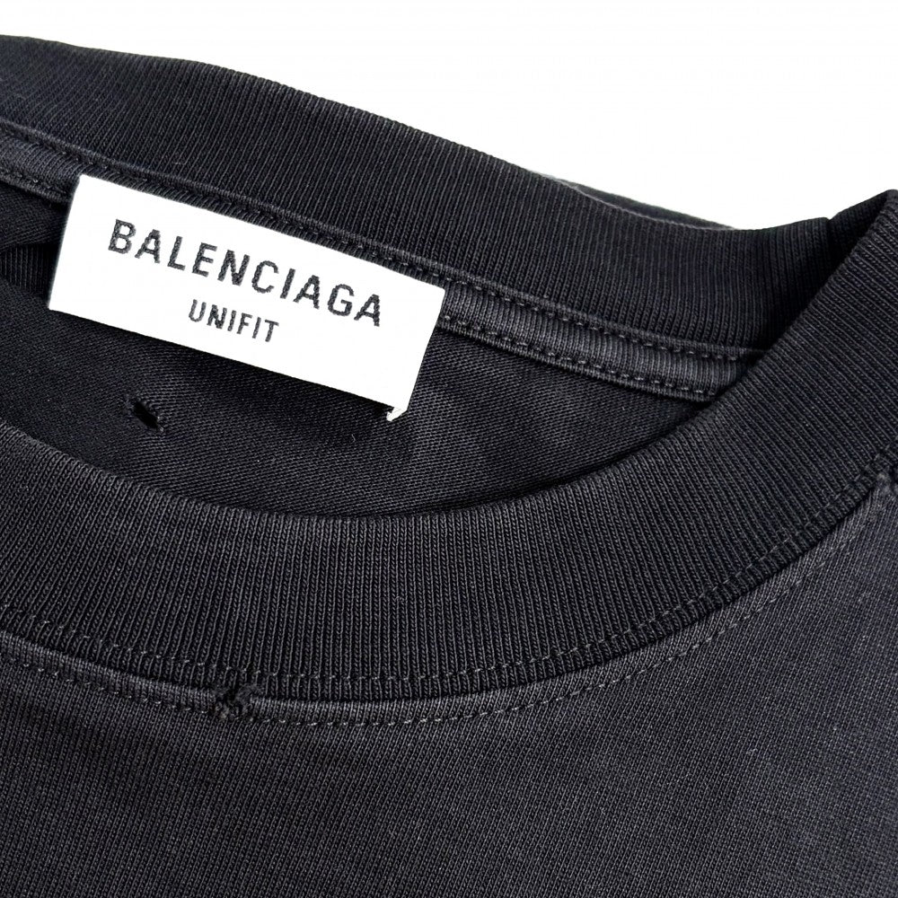BALENCIAGA バレンシアガ 半袖Ｔシャツ デストロイ加工 クルーネック トップス オーバーサイズ ロゴ アパレル 服 S 651795 ブラック 黒 コットン メンズ【中古品】