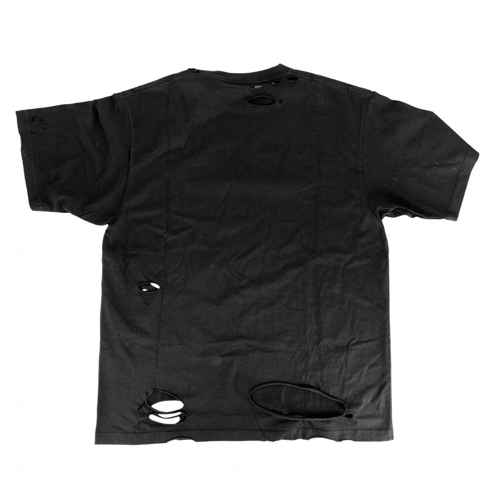 BALENCIAGA バレンシアガ 半袖Ｔシャツ デストロイ加工 クルーネック トップス オーバーサイズ ロゴ アパレル 服 S 651795 ブラック 黒 コットン メンズ【中古品】