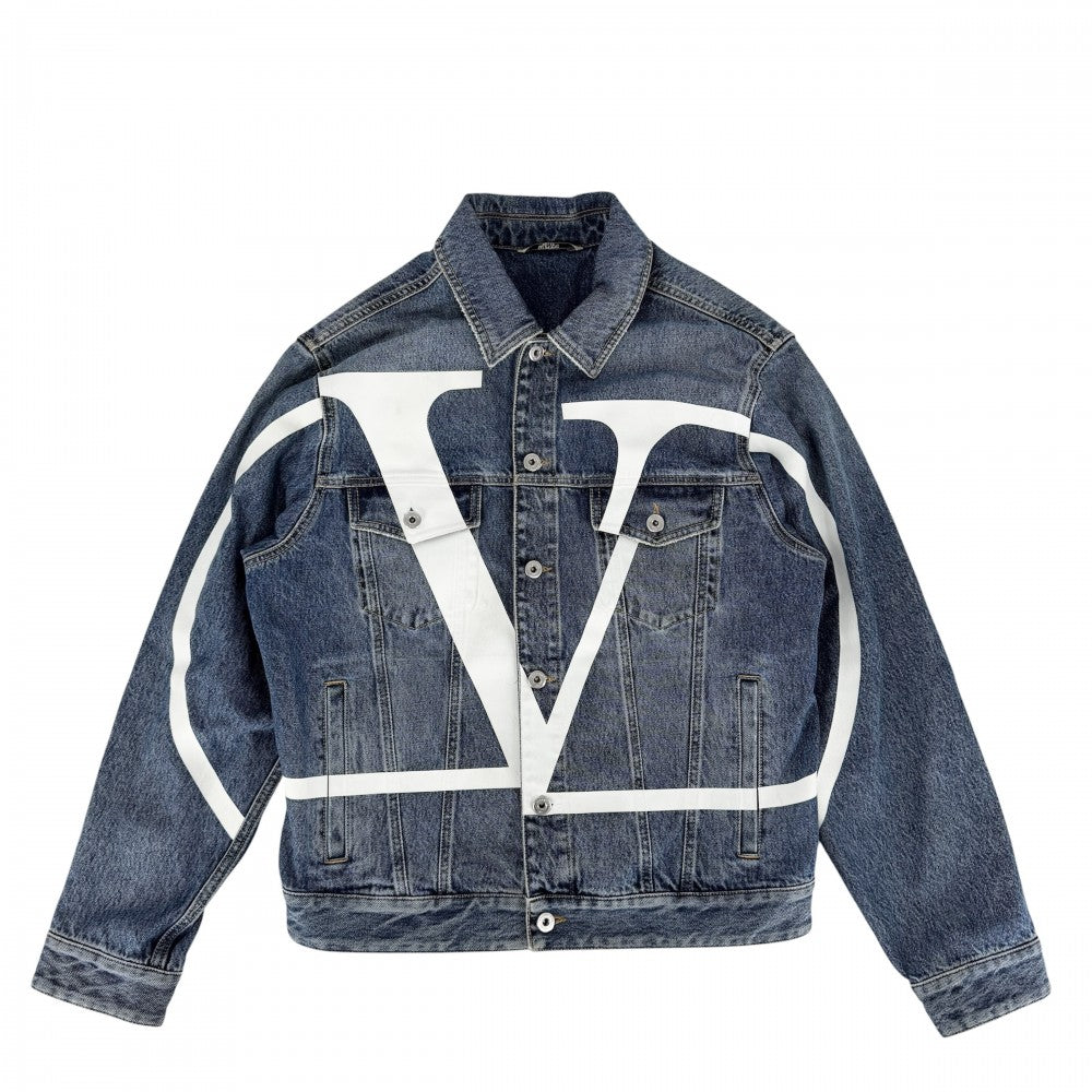 Valentino Garavani ヴァレンティノ・ガラヴァーニ デニムジャケット ロゴプリント アウター 服 アパレル 44 インディゴ シルバー金具 春 秋 コットン メンズ【中古品】