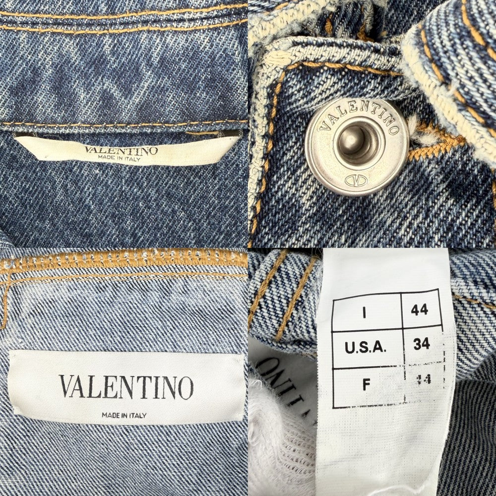 Valentino Garavani ヴァレンティノ・ガラヴァーニ デニムジャケット ロゴプリント アウター 服 アパレル 44 インディゴ シルバー金具 春 秋 コットン メンズ【中古品】