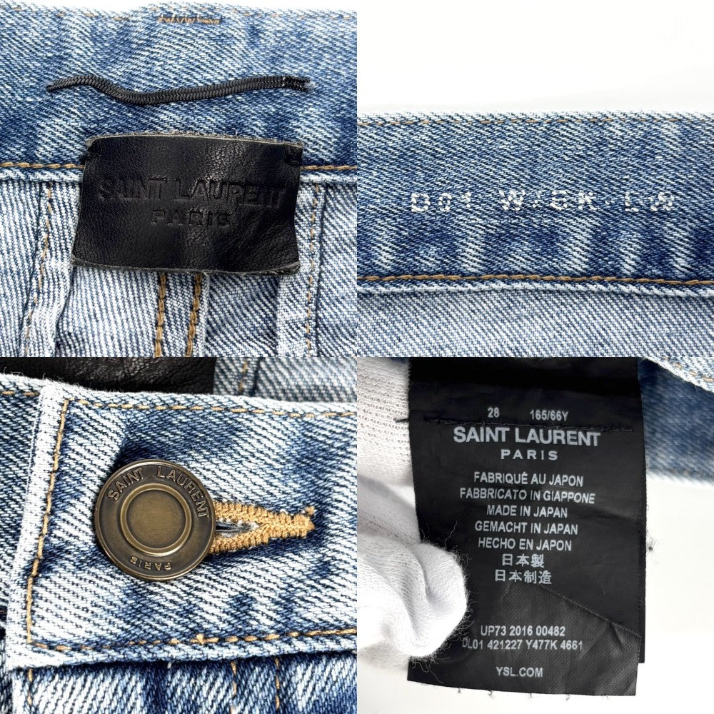 【開店SALE】 SAINT LAURENT PARIS サンローランパリ デニムパンツ スキニー ジーンズ ボトム ダメージ加工 長ズボン サイズ28 421227 ライトブルー アンティークゴールド金具 オールシーズン コットン ポリウレタン レディース【中古品】