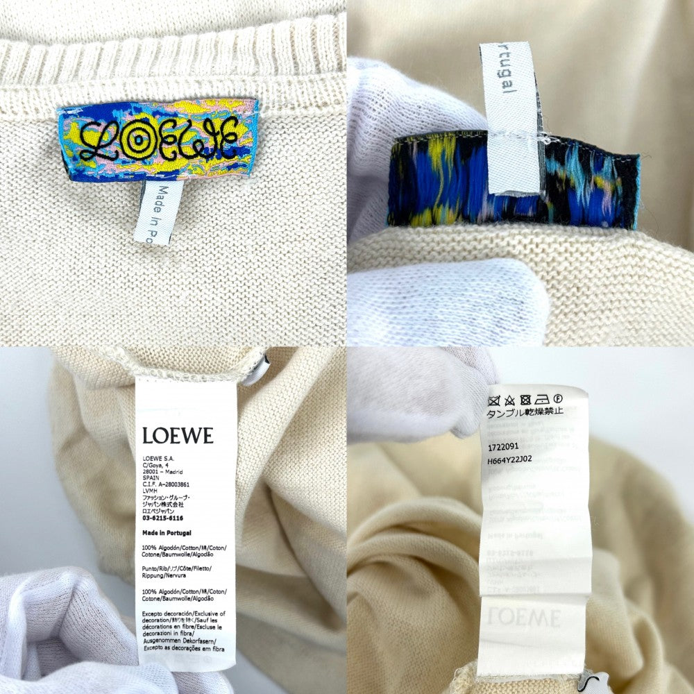 【開店SALE】 LOEWE ロエベ ニット IBIZA サマーニットカットソー クルーネック トップス アパレル 服 XL H664Y22J02 アイボリー 春 夏 コットン メンズ【中古品】
