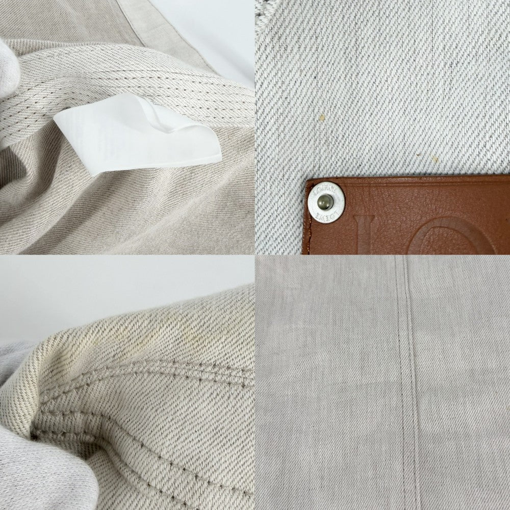 LOEWE ロエベ ジャケット ワークウェアジャケット アナグラム アウター 服 34 S359Y50X07 ベージュ アンティークゴールド金具 秋 冬 コットン リネン レザー レディース【中古品】