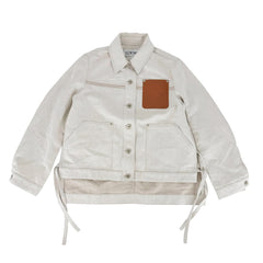 LOEWE ロエベ ジャケット ワークウェアジャケット アナグラム アウター 服 34 S359Y50X07 ベージュ アンティークゴールド金具 秋 冬 コットン リネン レザー レディース【中古品】