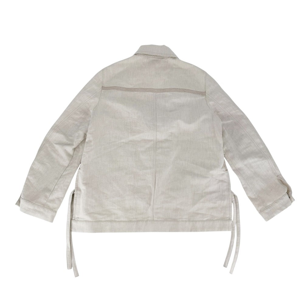 LOEWE ロエベ ジャケット ワークウェアジャケット アナグラム アウター 服 34 S359Y50X07 ベージュ アンティークゴールド金具 秋 冬 コットン リネン レザー レディース【中古品】