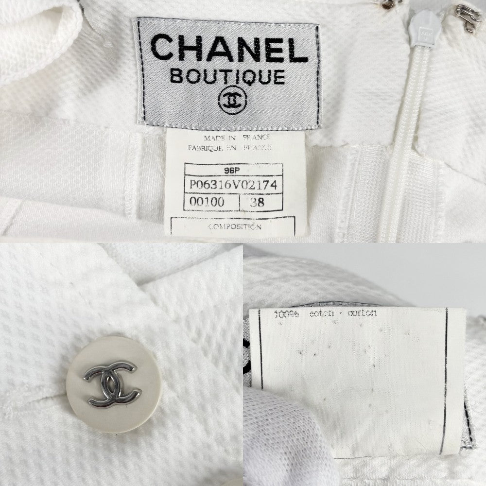 【開店SALE】 CHANEL シャネル ワンピース ココボタン ココマーク ココ ノースリーブ アパレル 服 38 ホワイト 白 春 夏 コットン レディース【中古品】