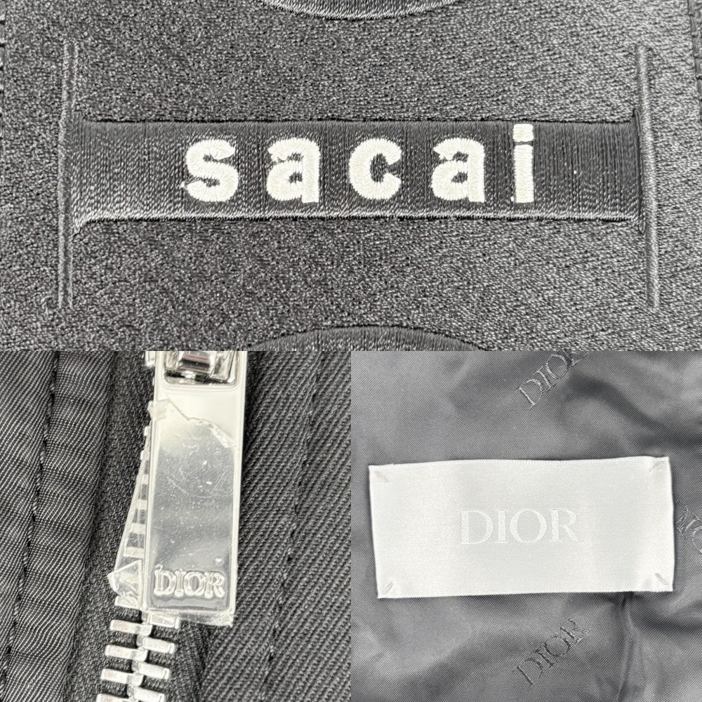 【開店SALE】 Dior ディオール ブルゾン サカイコラボ ハイブリッド ボンバージャケット アウター MA-1 sacai 44 ブラック 黒 シルバー金具 ナイロン キュプラ メンズ【中古品】
