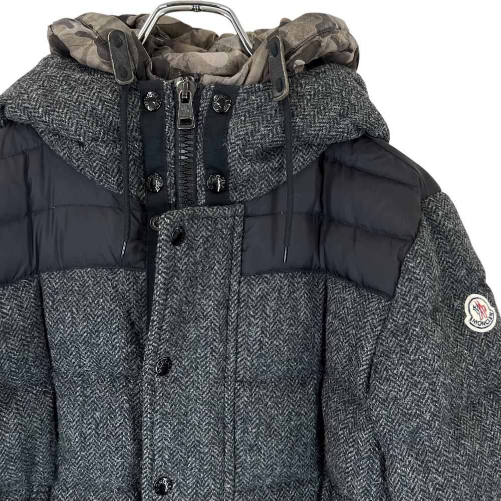 MONCLER モンクレール ダウンジャケット GUYENNE アウター カモフラージュ 迷彩 サイズ２ 320914197885 ブラック 黒 グレー 冬 ウール メンズ【中古品】