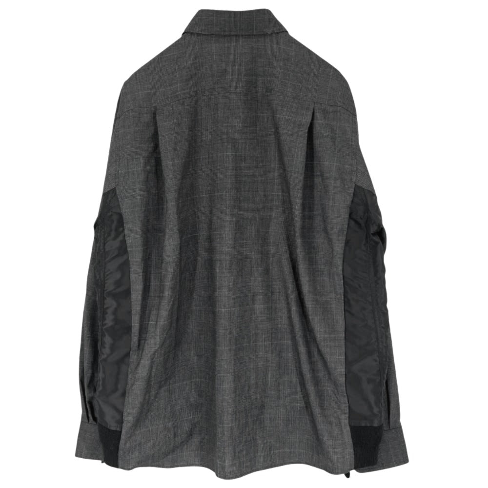 【開店SALE】 Sacai サカイ 長袖シャツ グレンチェックシャツ 異素材シャツ サイズ３ ブラック 黒 グレー 秋 冬 ウール キュプラ メンズ【中古品】