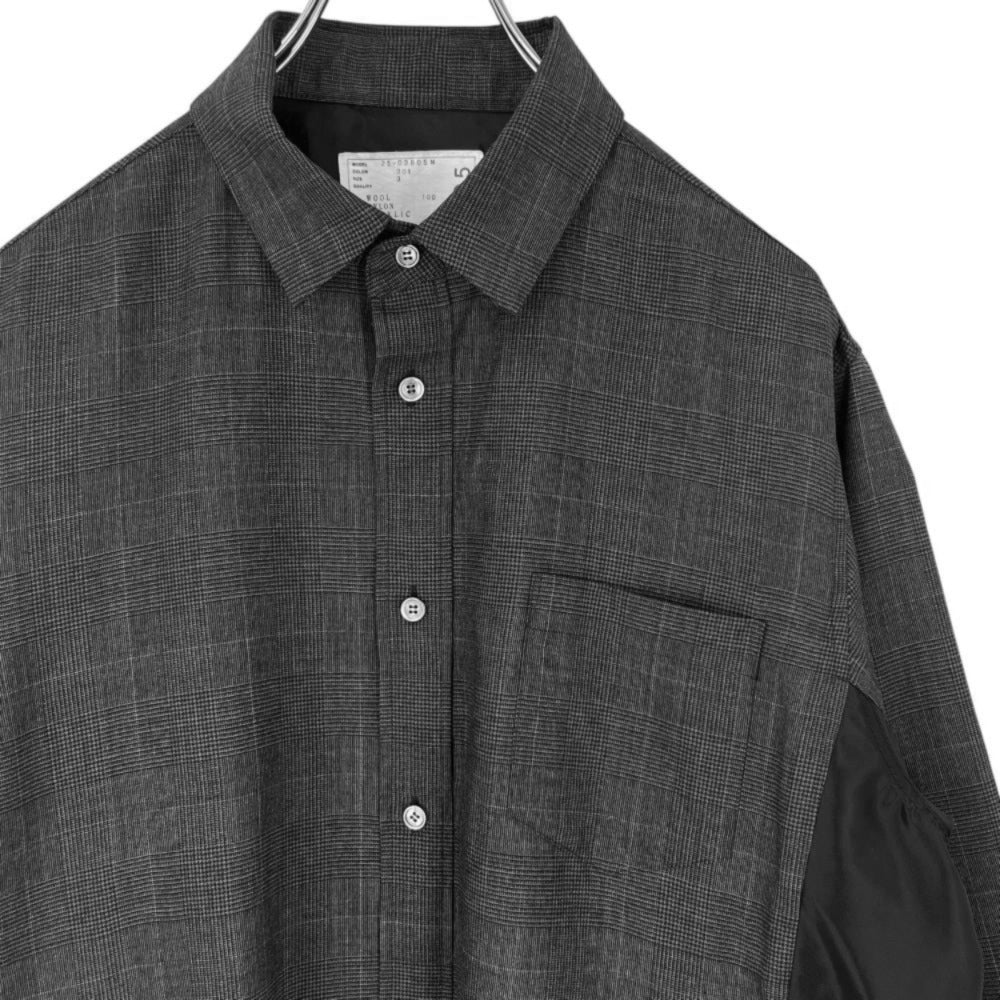 【開店SALE】 Sacai サカイ 長袖シャツ グレンチェックシャツ 異素材シャツ サイズ３ ブラック 黒 グレー 秋 冬 ウール キュプラ メンズ【中古品】