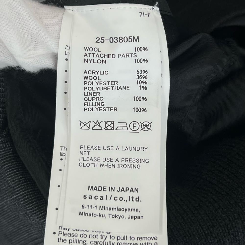 Sacai サカイ 長袖シャツ グレンチェックシャツ 異素材シャツ サイズ３ ブラック 黒 グレー 秋 冬 ウール キュプラ メンズ【中古品】