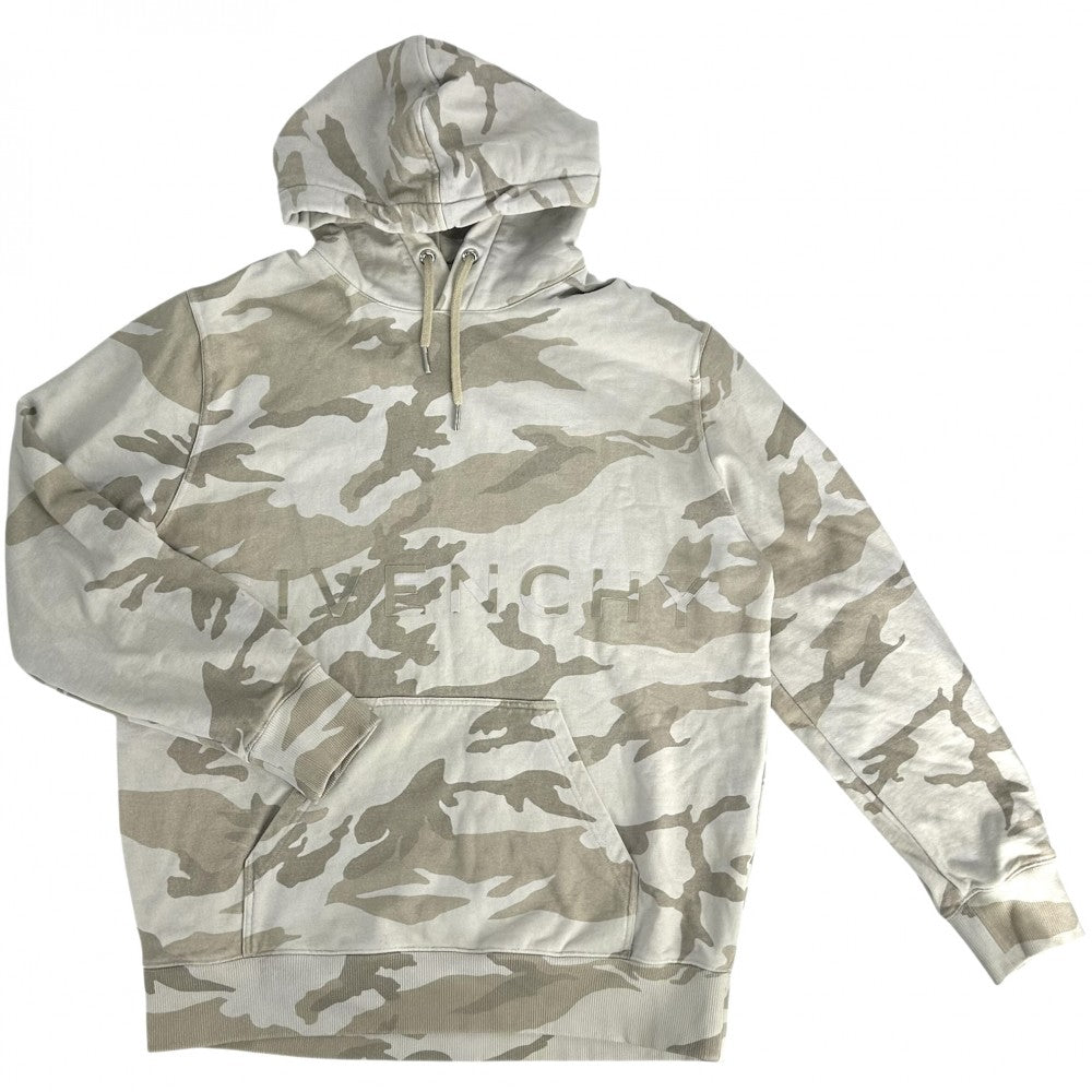 【開店SALE】 GIVENCHY ジバンシィ パーカー プルオーバー フーディー 迷彩 総柄 プリント カモフラージュ アパレル 服 トップス M BMJ0GM30W2 ベージュ ブラウン 茶 シルバー金具 秋 冬 コットン メンズ【中古品】