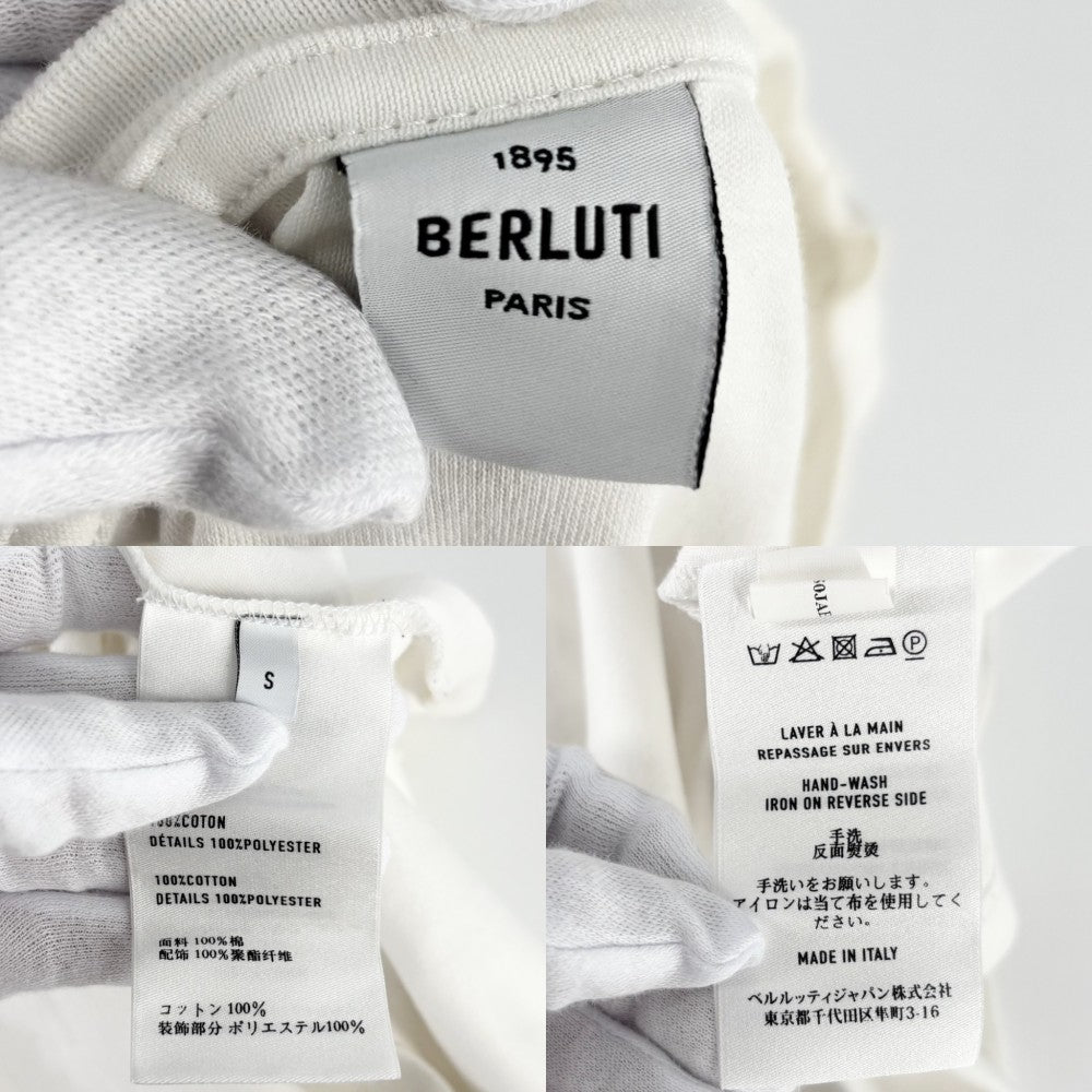 【開店SALE】 Berluti ベルルッティ 半袖Ｔシャツ ロゴ トップス 服 アパレル S ホワイト 白 ブラック 黒 春 夏 コットン メンズ【中古品】