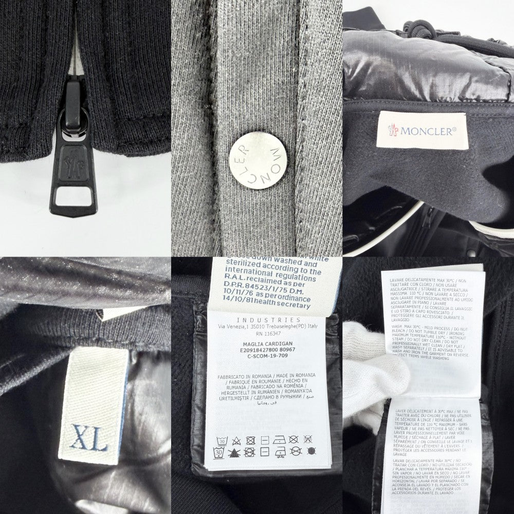 MONCLER モンクレール パーカー スウェット切替 MAGLIA フーディ ダウンジャケット ジップアップ アパレル 服 XL ブラック 黒 ホワイト 白 ブラック金具 春 秋 コットン ナイロン メンズ【中古品】