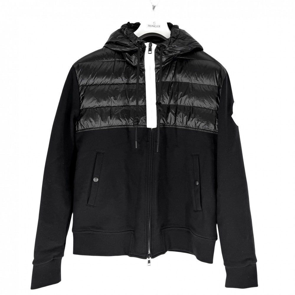 MONCLER モンクレール パーカー スウェット切替 MAGLIA フーディ ダウンジャケット ジップアップ アパレル 服 XL ブラック 黒 ホワイト 白 ブラック金具 春 秋 コットン ナイロン メンズ【中古品】