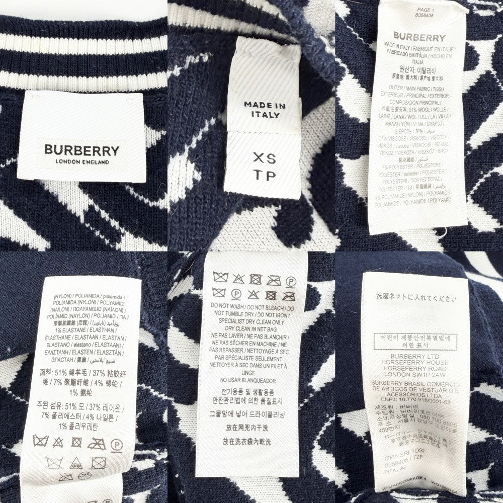 BURBERRY バーバリー カーディガン TBロゴ オーバーサイズ トップス 服 アパレル XS 8058405 ネイビー 紺 ホワイト 白 春 秋 冬 レディース【中古品】