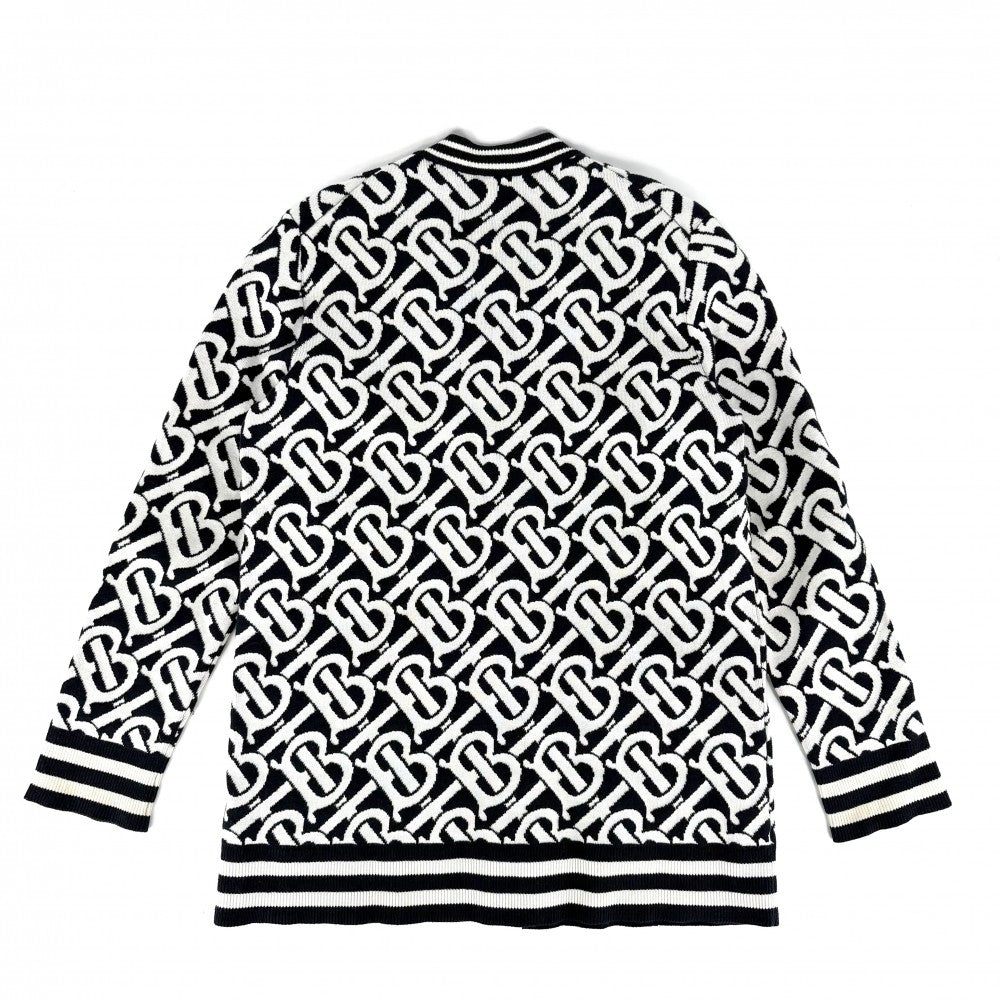 BURBERRY バーバリー カーディガン TBロゴ オーバーサイズ トップス 服 アパレル XS 8058405 ネイビー 紺 ホワイト 白 春 秋 冬 レディース【中古品】