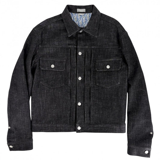 Dior ディオール デニムジャケット オブリーク アウター アパレル 服 48 013D480D236X ブラック 黒 シルバー金具 春 秋 コットン ポリエステル ポリウレタン メンズ【中古品】