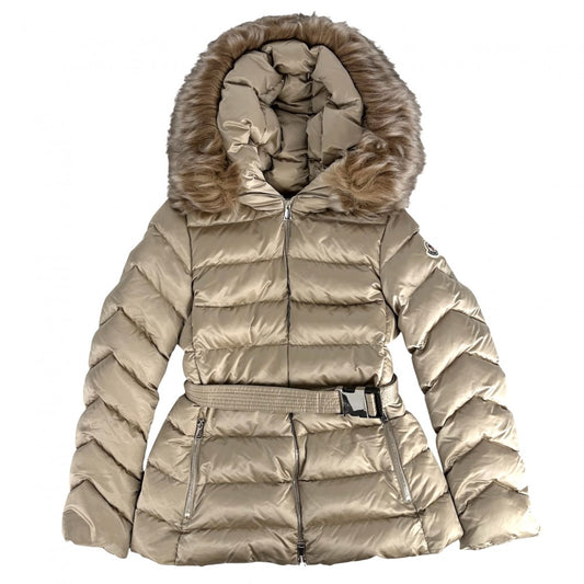 MONCLER モンクレール ダウンジャケット CUPIDONE アウター アパレル 0サイズ 服 フード付き ベージュ系 シルバー金具 冬 ナイロン レディース【中古品】