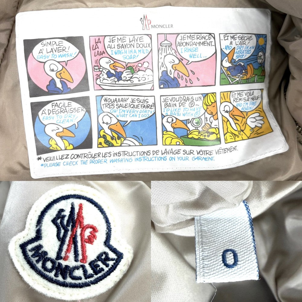 MONCLER モンクレール ダウンジャケット CUPIDONE アウター アパレル 0サイズ 服 フード付き ベージュ系 シルバー金具 冬 ナイロン レディース【中古品】