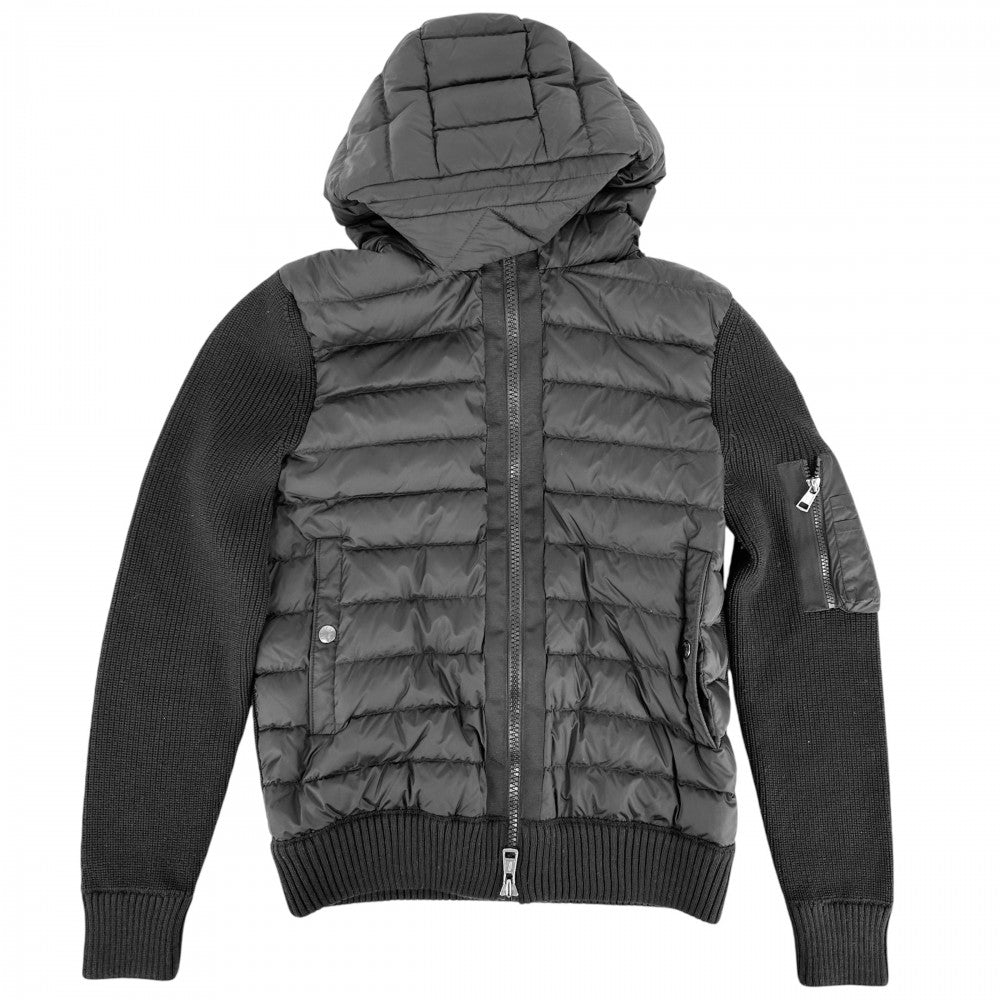 MONCLER モンクレール ブルゾン ニット切り替え TRICOT CARDIGAN アウター ジップアップ 素材切り替え アパレル 服 S ブラック 黒 ガンメタル金具 春 秋 ナイロン アクリル ウール メンズ【中古品】