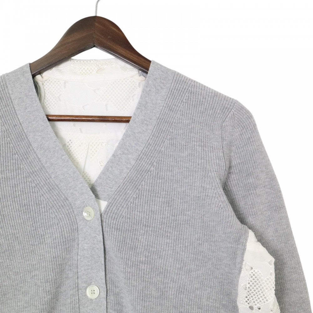 Sacai サカイ カーディガン レース 異素材ドッキング ニット アパレル 服 グレー ホワイト 白 春 秋 コットン ユニセックス【中古品】