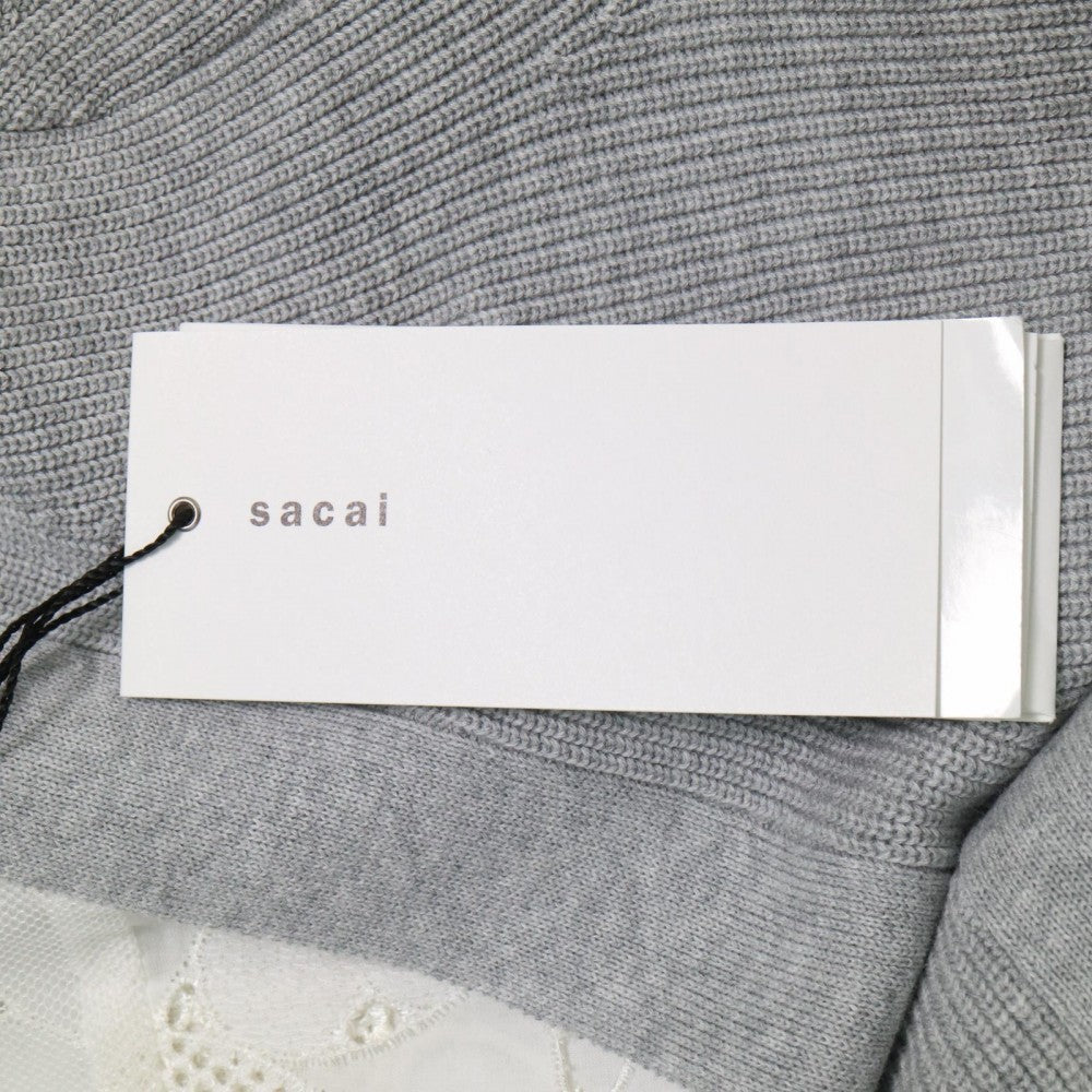 Sacai サカイ カーディガン レース 異素材ドッキング ニット アパレル 服 グレー ホワイト 白 春 秋 コットン ユニセックス【中古品】