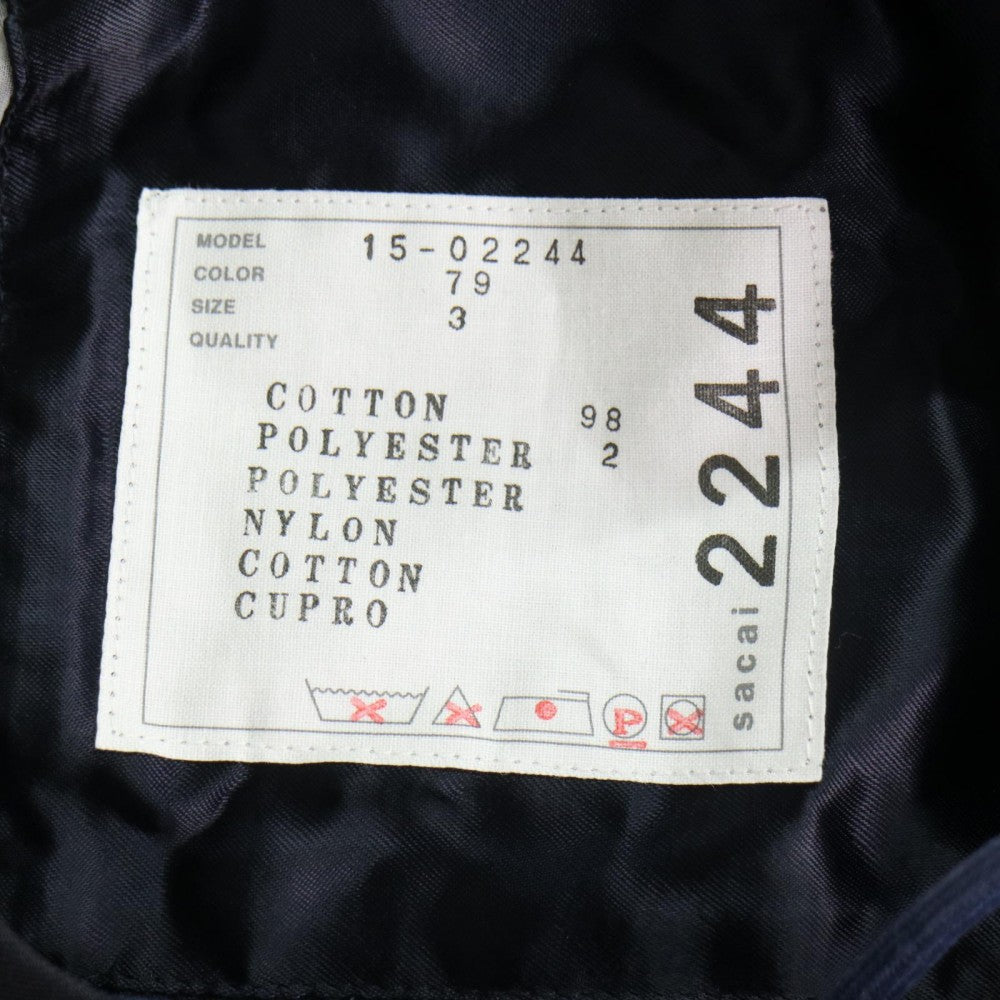 【開店SALE】 Sacai サカイ ワンピース 半袖 ストライプシフォンミニワンピース 異素材 アパレル 服 シャツワンピース ネイビー 紺 ホワイト 白 シルバー金具 春 夏 コットン ポリエステル レディース【中古品】