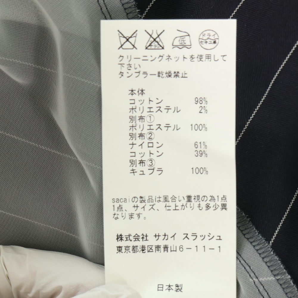 【開店SALE】 Sacai サカイ ワンピース 半袖 ストライプシフォンミニワンピース 異素材 アパレル 服 シャツワンピース ネイビー 紺 ホワイト 白 シルバー金具 春 夏 コットン ポリエステル レディース【中古品】