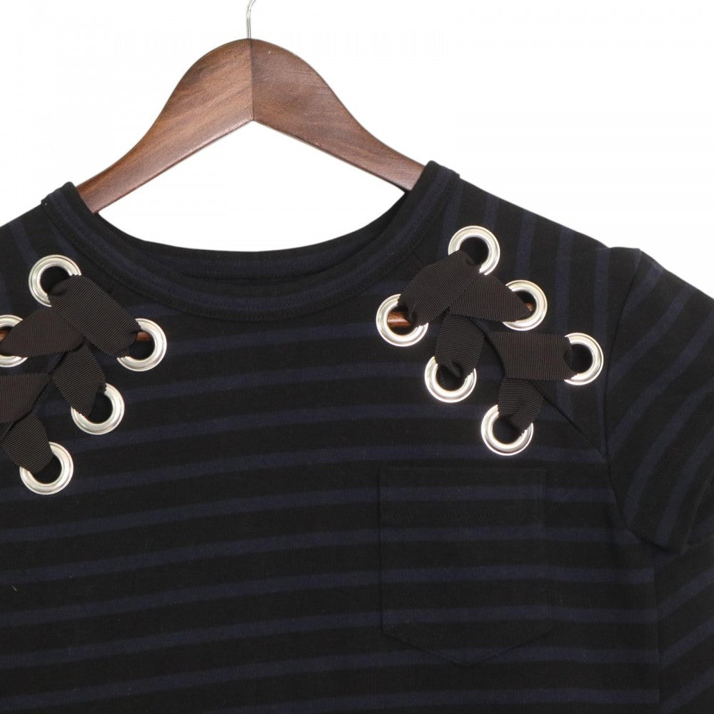 【開店SALE】 Sacai サカイ ワンピース 半袖 ボーダー アパレル 服 ネイビー 紺 ブラック 黒 コットン レディース【中古品】