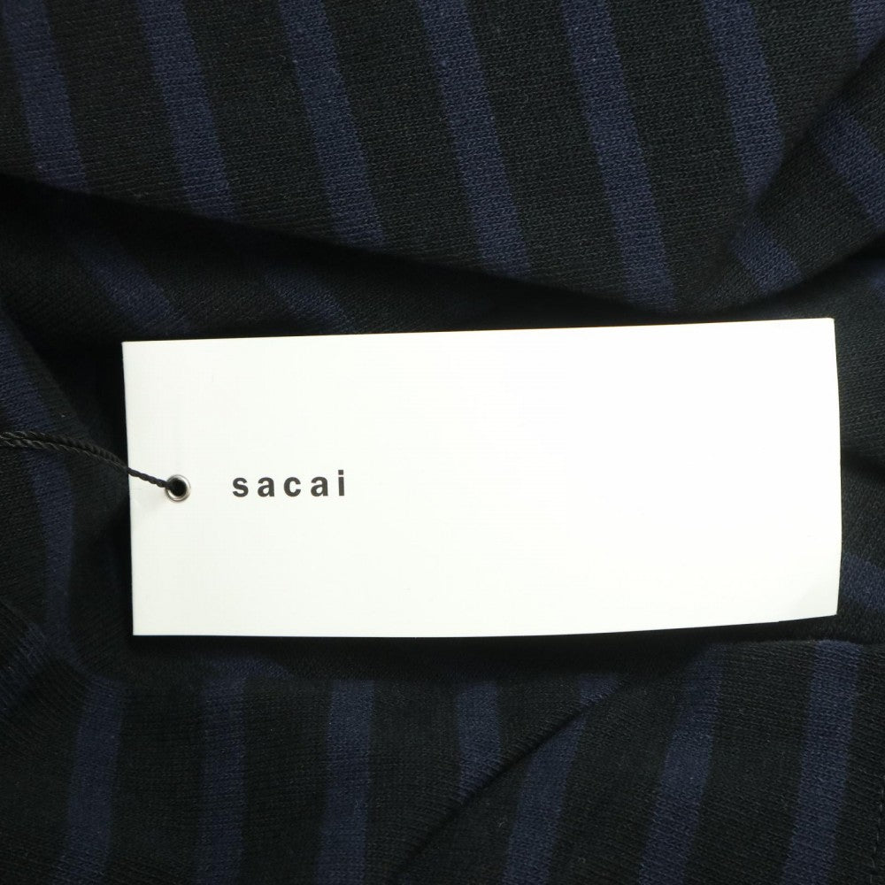 【開店SALE】 Sacai サカイ ワンピース 半袖 ボーダー アパレル 服 ネイビー 紺 ブラック 黒 コットン レディース【中古品】