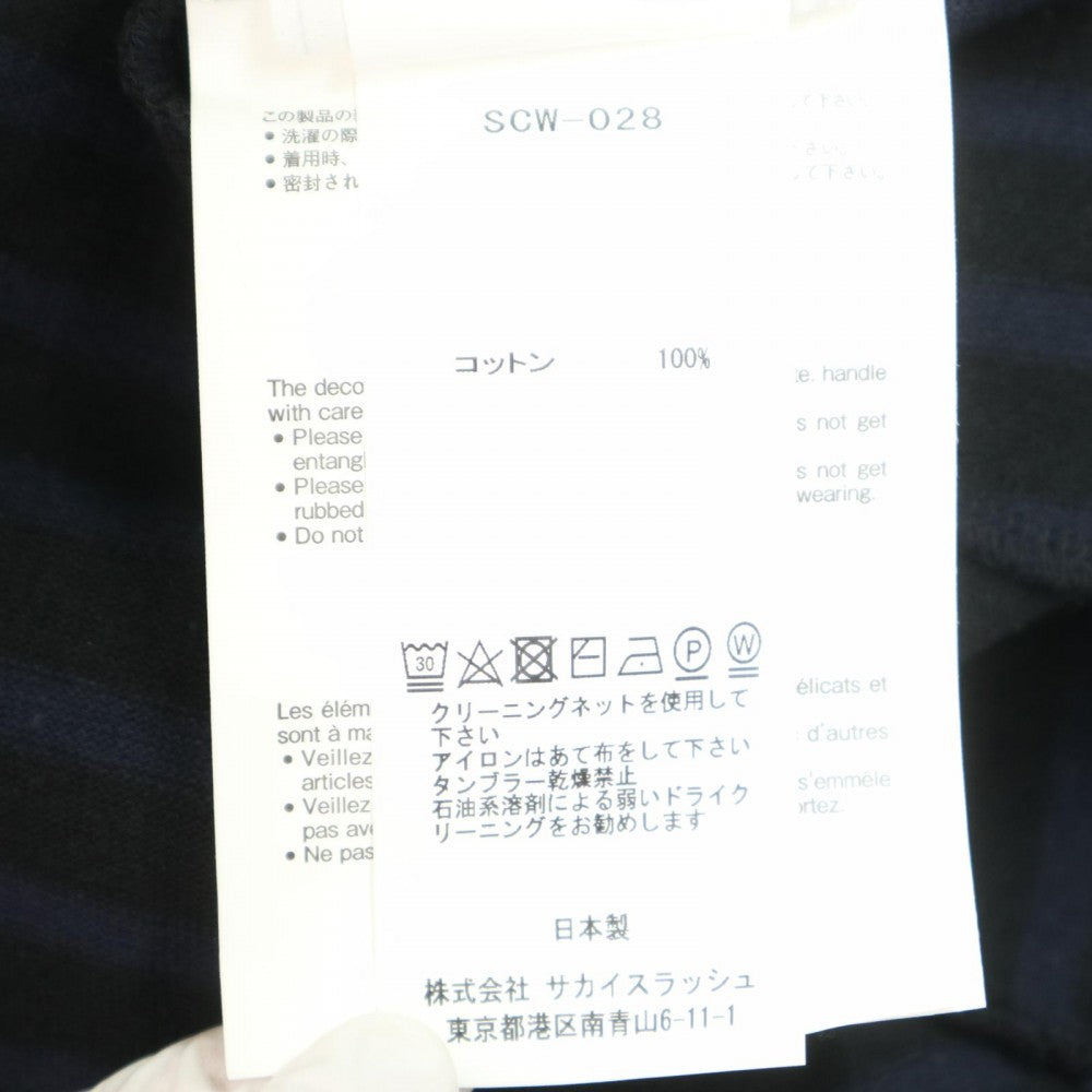【開店SALE】 Sacai サカイ ワンピース 半袖 ボーダー アパレル 服 ネイビー 紺 ブラック 黒 コットン レディース【中古品】