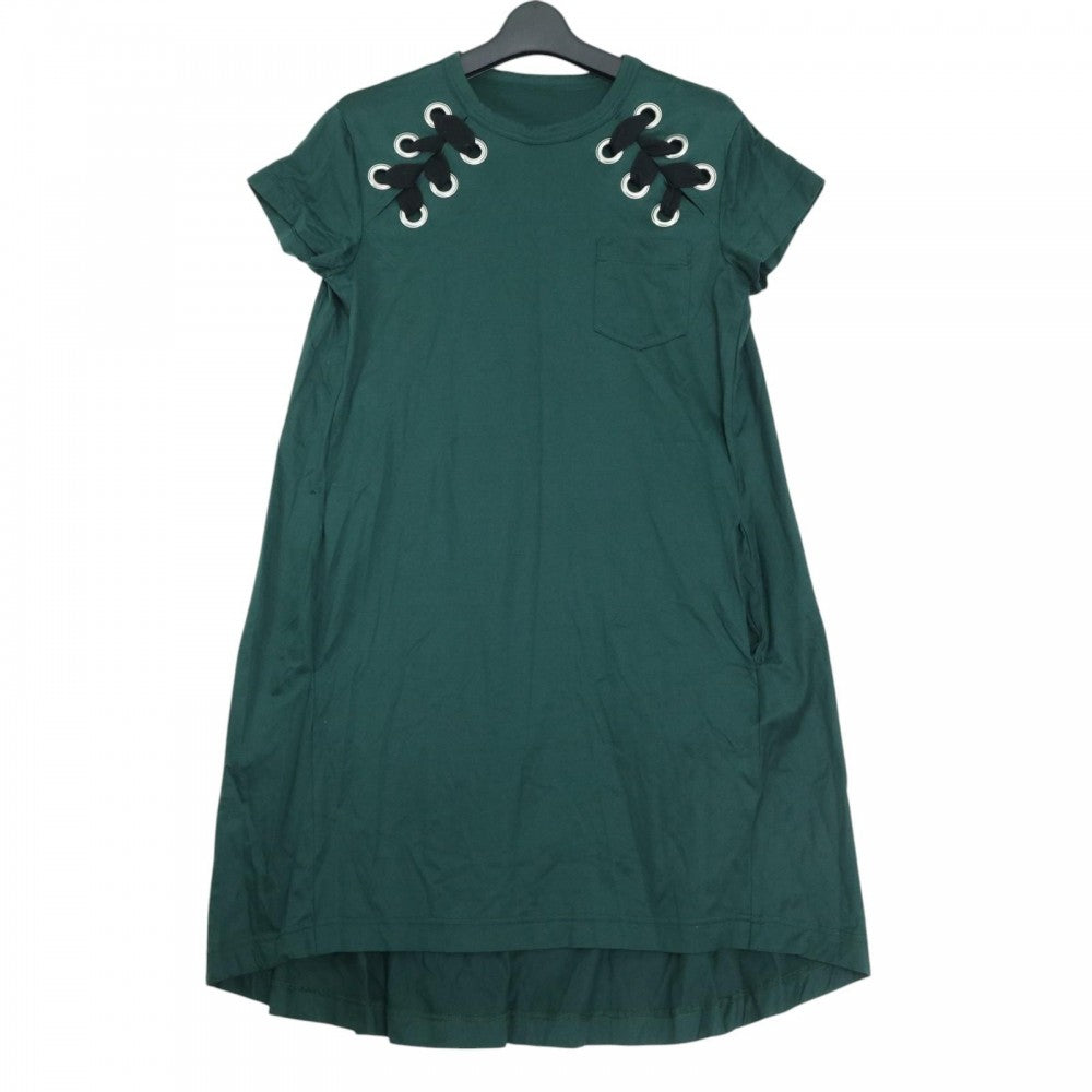 【開店SALE】 Sacai サカイ ワンピース 半袖 ロングワンピース 2サイズ グリーン 緑 シルバー金具 コットン レディース【中古品】