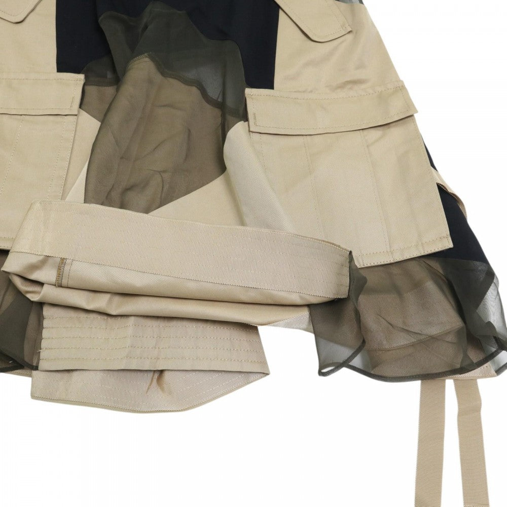 【開店SALE】 Sacai サカイ ボトムス シースルー ハーフパンツ ワイドパンツ 服 3サイズ ベージュ ブラック 黒 シルバー金具 コットン ポリエステル レディース【中古品】