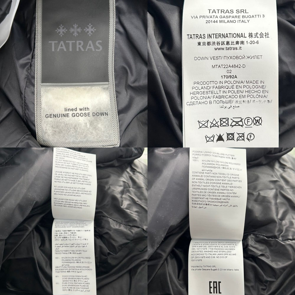 TATRAS タトラス ダウンベスト ポセイドーネ アウター アウター POSEIDONE 2サイズ アパレル 服 フード付き MTAT22A4842-D ブラック 黒 ブラック金具 秋 冬 ナイロン メンズ【中古品】