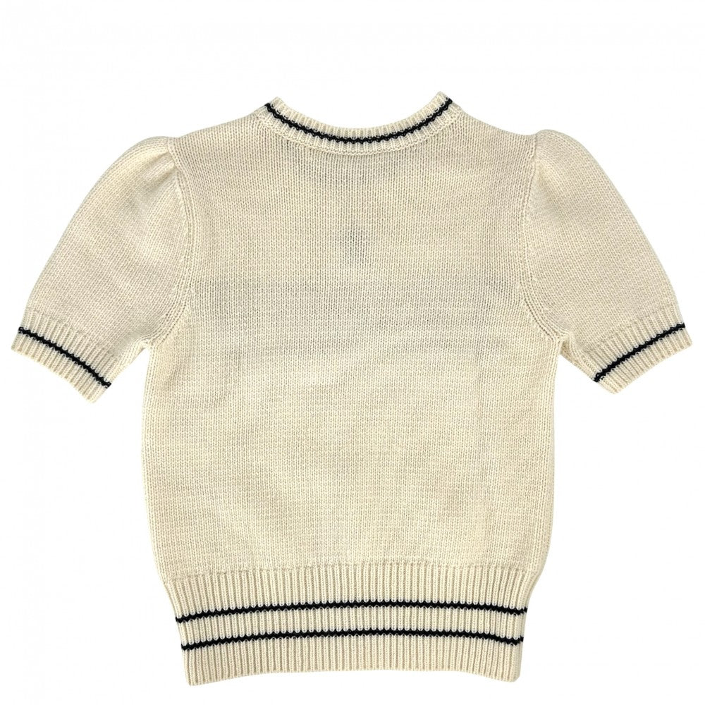 Christian Dior クリスチャンディオール ニット ショートスリーブセーター トップス 半袖 アパレル 服 40 ホワイト 白 ネイビー 紺 春 秋 冬 ウール カシミヤ レディース【中古品】