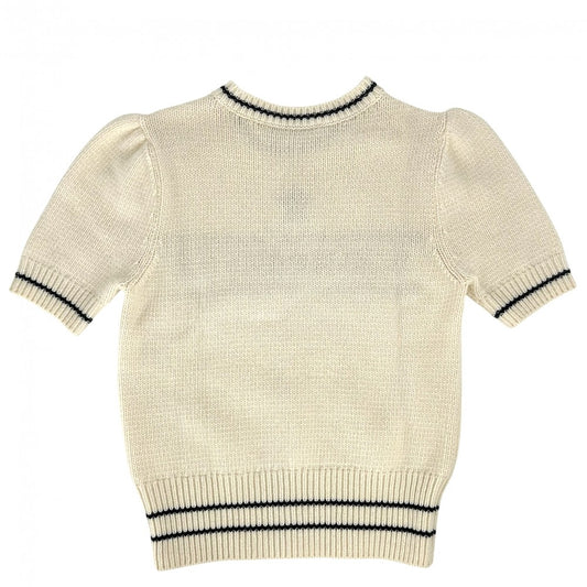 Christian Dior クリスチャンディオール ニット ショートスリーブセーター トップス 半袖 アパレル 服 40 ホワイト 白 ネイビー 紺 春 秋 冬 ウール カシミヤ レディース【中古品】