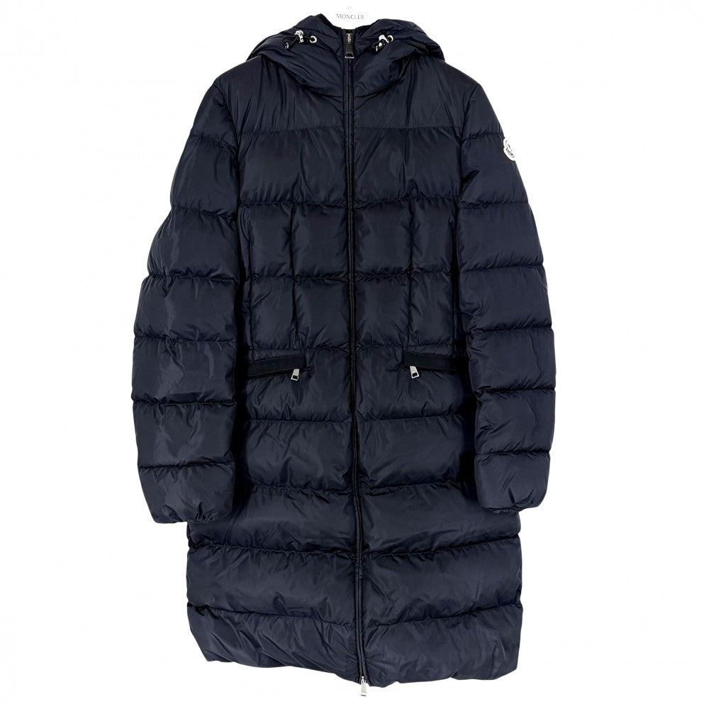 【開店SALE】 MONCLER モンクレール ダウンジャケット AVOCETTE フード付き アウター アパレル 服 0サイズ ロングダウンジャケット ネイビー 紺 ガンメタル金具 冬 ナイロン レディース【中古品】