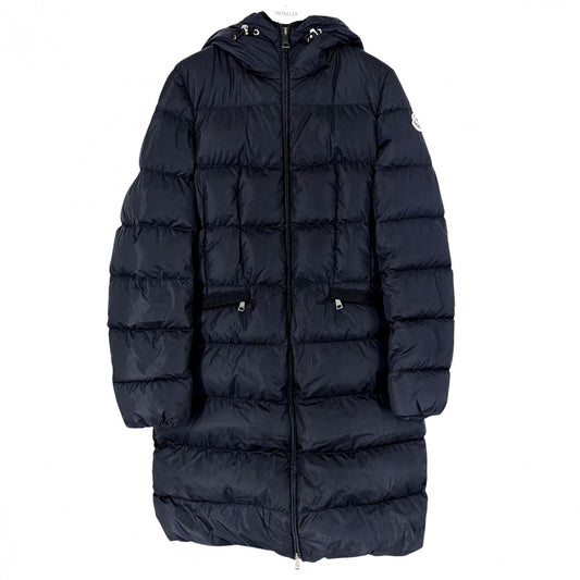 MONCLER モンクレール ダウンジャケット AVOCETTE フード付き アウター アパレル 服 0サイズ ロングダウンジャケット ネイビー 紺 ガンメタル金具 冬 ナイロン レディース【中古品】