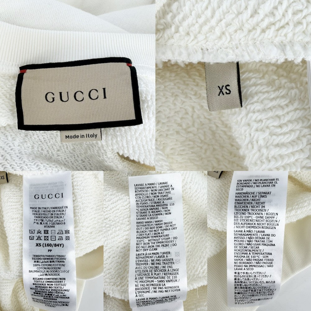 【開店SALE】 GUCCI グッチ スウェット ロゴ トップス クルーネック 服 アパレル XS 617964 オフホワイト 春 夏 コットン ラインストーン メンズ【中古品】