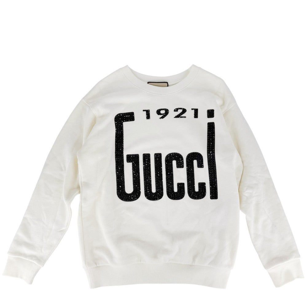 【開店SALE】 GUCCI グッチ スウェット ロゴ トップス クルーネック 服 アパレル XS 617964 オフホワイト 春 夏 コットン ラインストーン メンズ【中古品】