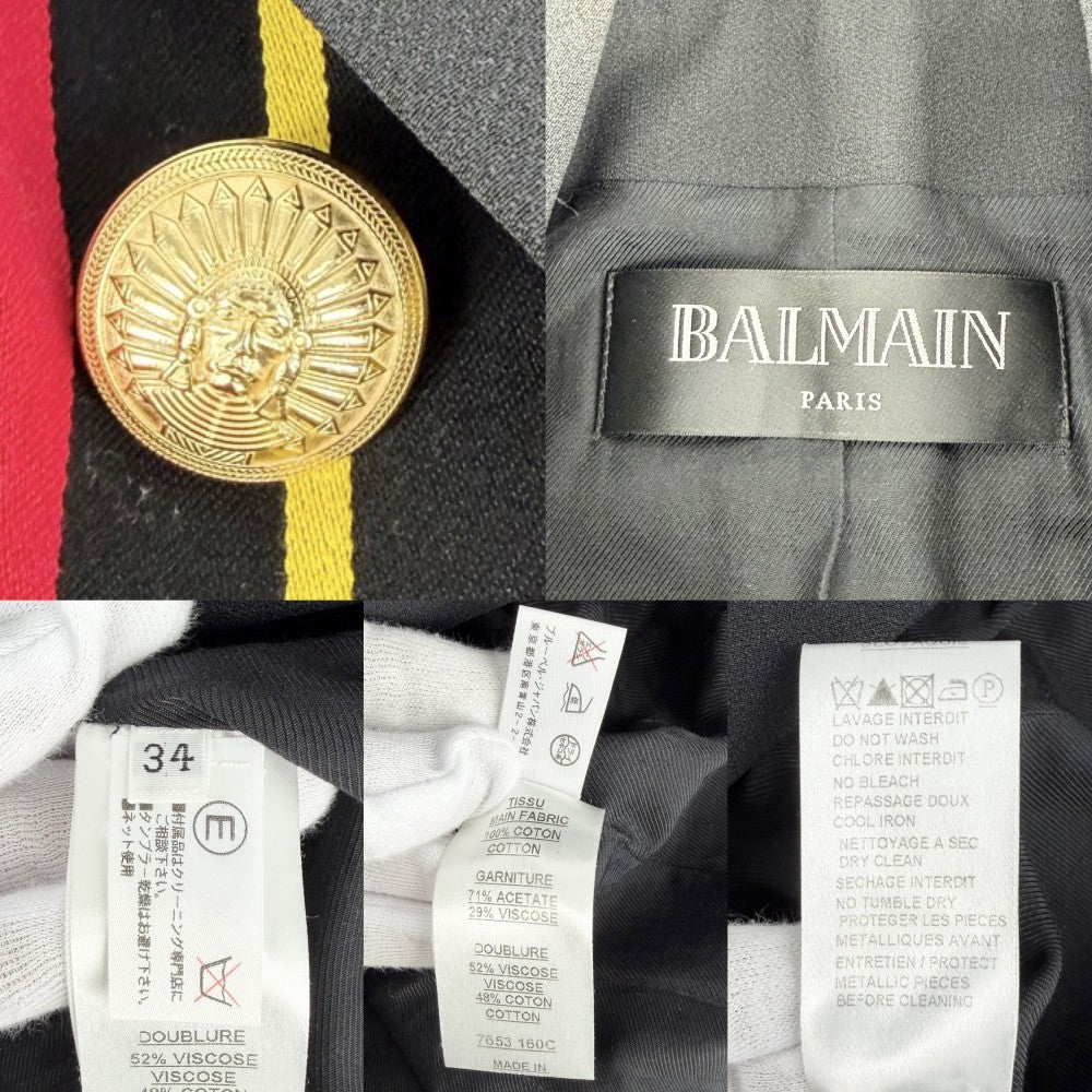 BALMAIN バルマン テーラードジャケット アウター アパレル 服 34 ブラック 黒 マルチカラー ゴールド金具 コットン レディース【中古品】