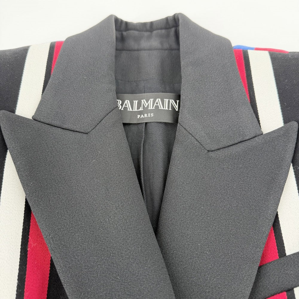 BALMAIN バルマン テーラードジャケット アウター アパレル 服 34 ブラック 黒 マルチカラー ゴールド金具 コットン レディース【中古品】