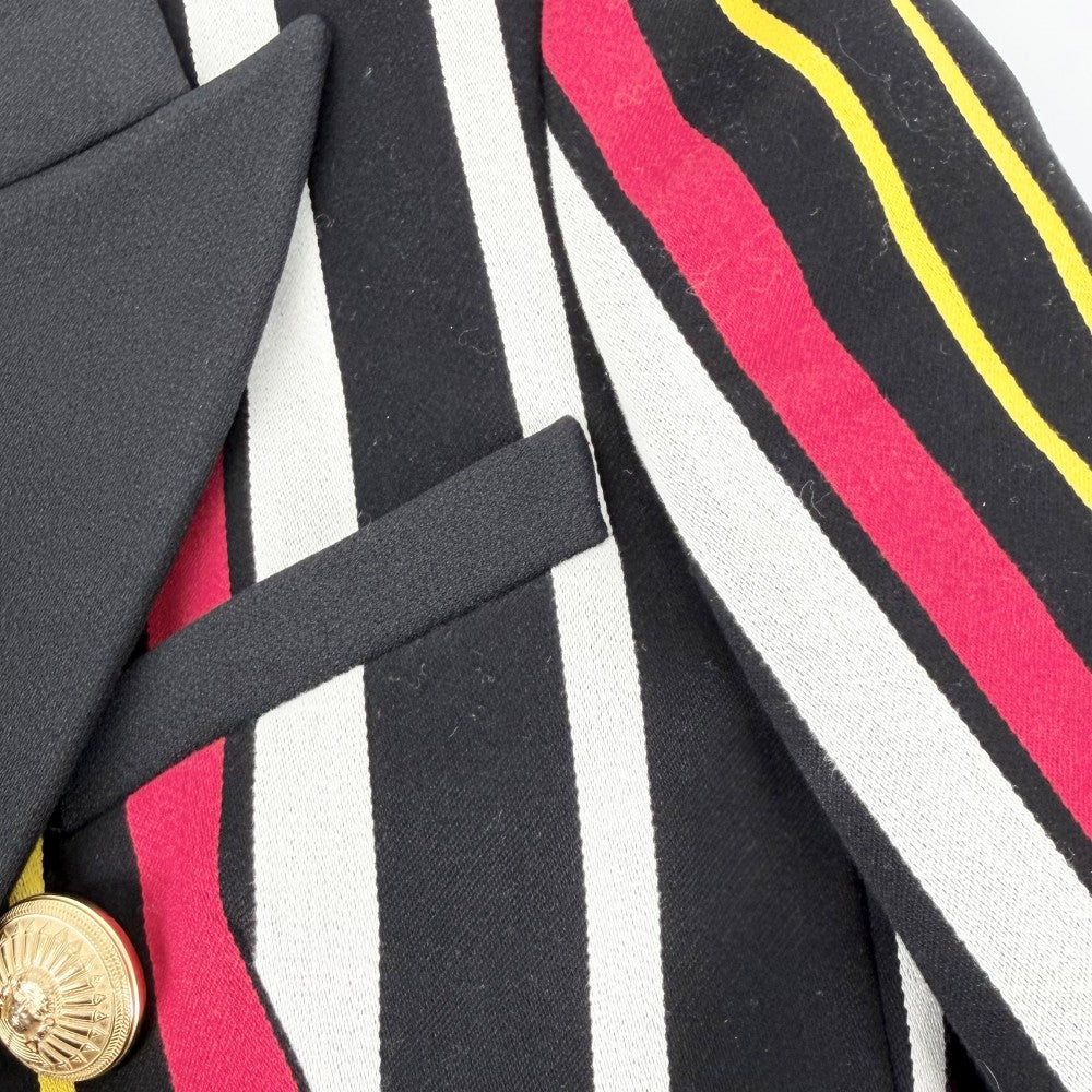 BALMAIN バルマン テーラードジャケット アウター アパレル 服 34 ブラック 黒 マルチカラー ゴールド金具 コットン レディース【中古品】