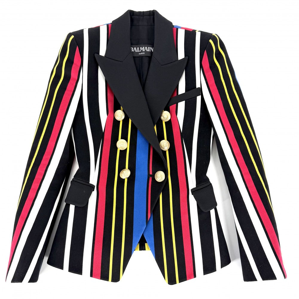 BALMAIN バルマン テーラードジャケット アウター アパレル 服 34 ブラック 黒 マルチカラー ゴールド金具 コットン レディース【中古品】