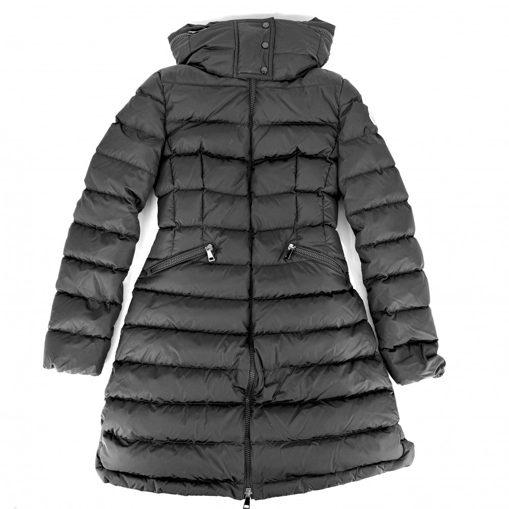 MONCLER モンクレール ダウンジャケット FLAMMETTE ダウンコート アウター ロング フード付き 00サイズ ブラック 黒 シルバー金具 冬 ナイロン レディース【中古品】