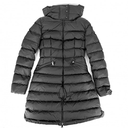 MONCLER モンクレール ダウンジャケット FLAMMETTE ダウンコート アウター ロング フード付き 00サイズ ブラック 黒 シルバー金具 冬 ナイロン レディース【中古品】