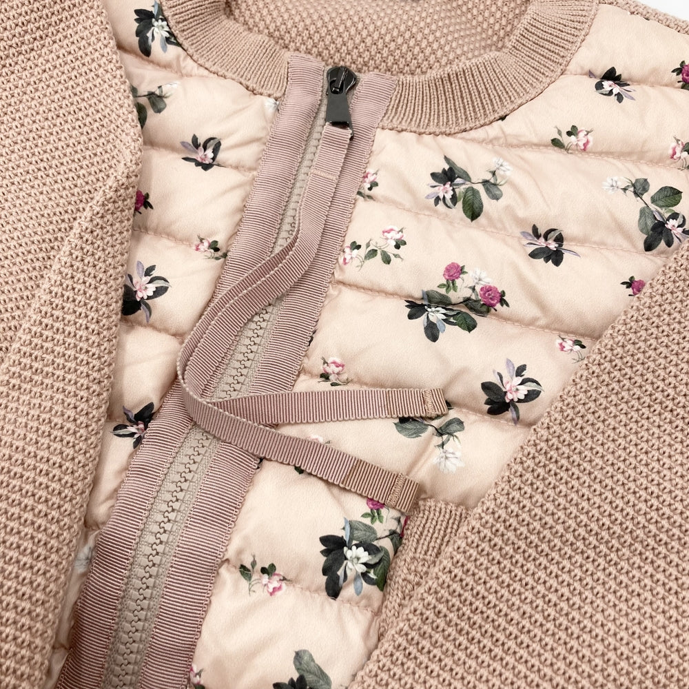 MONCLER モンクレール ダウンジャケット 花柄 MAGLIONE TRICOT アウター ジップアップ ニット S ピンク シルバー金具 秋 冬 ナイロン レディース【中古品】
